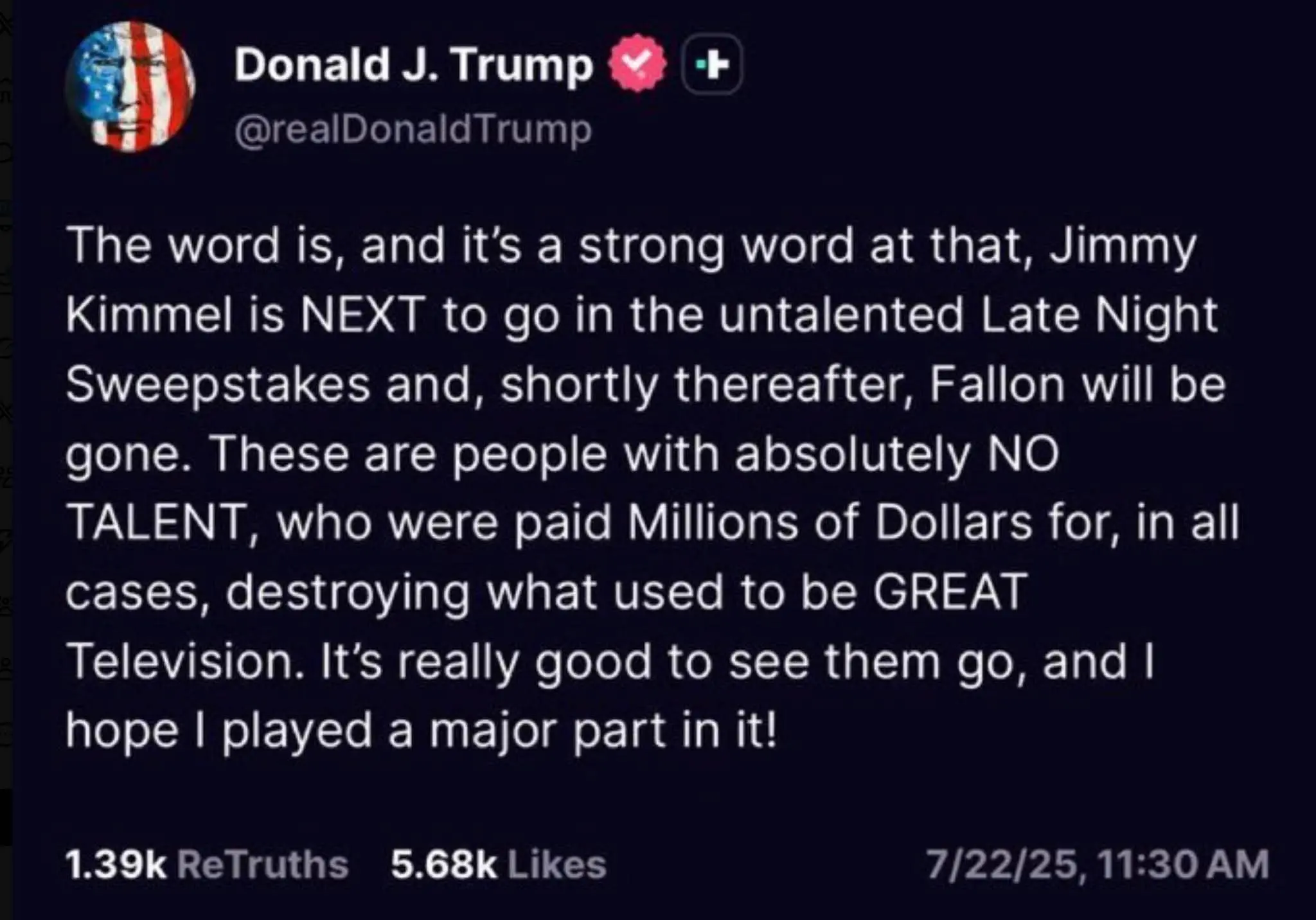 Jimmy Kimmel fuera del aire. ¡El presidente Trump lo había anunciado!